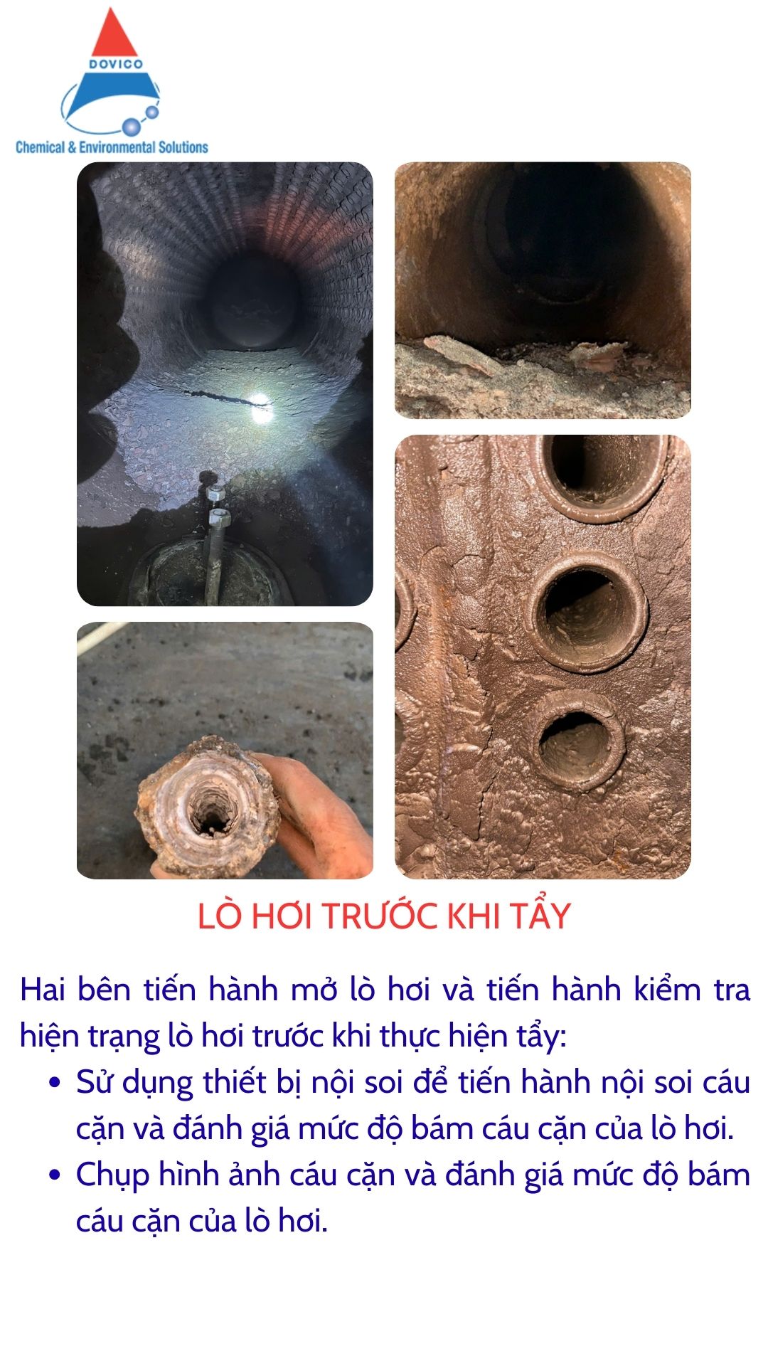 Cáu cặn lò hơi tích tụ nhiều trước khi tẩy rửa