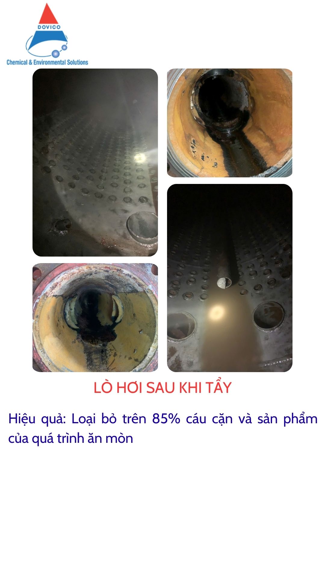 Hình ảnh bên trong lò hơi sau khi tẩy cáu cặn thành công, không còn lớp cặn bám